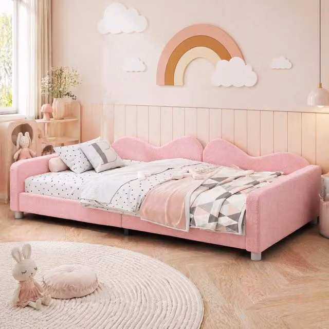 Letto per bambini imbottito WISHDOR rosa, struttura con schienale e braccioli utilizzabile come divano letto, L/P/H: 200 x 90 x 95 cm