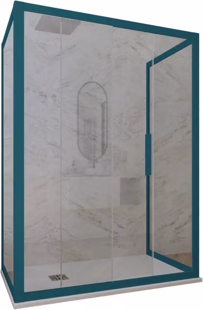 Box doccia 3 lati Deco Trio FORTE con vetro trasparente e profilo Verde Night Watch, L/P/H: 160 x 70 x 200 cm