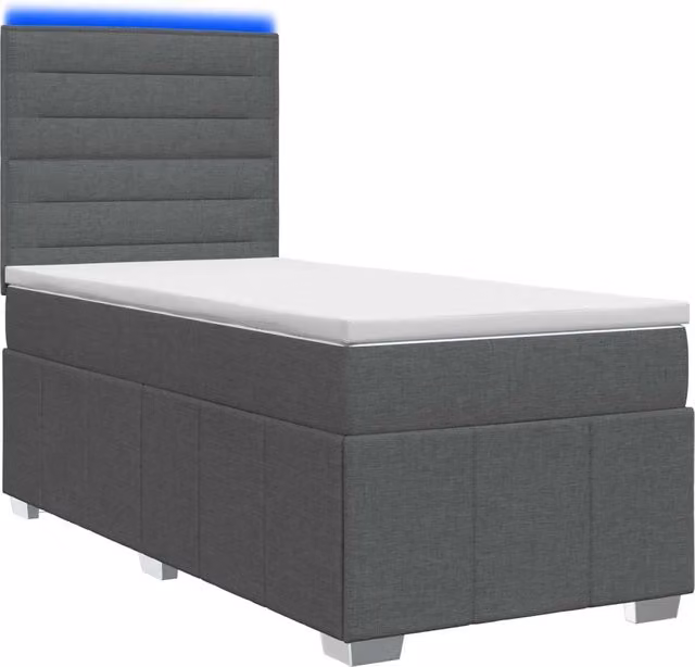 Letto Box Spring vidaXL con Materasso a Molle Pocket e Illuminazione LED, Colore Grigio e Bianco, L/P: 190 x 90 cm