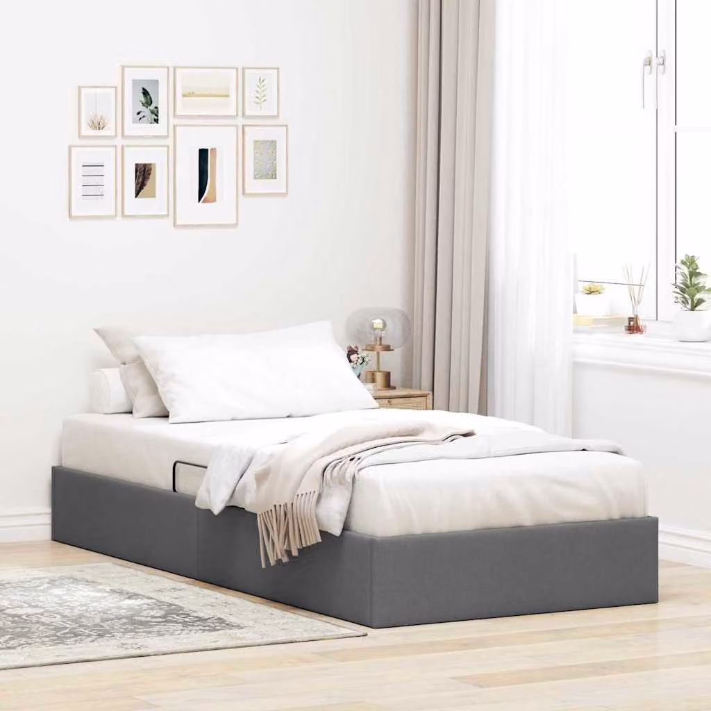 Letto con contenitore moderno vidaXL in tessuto grigio con base a sollevamento L: 100 cm, P: 200 cm, H: 207 cm
