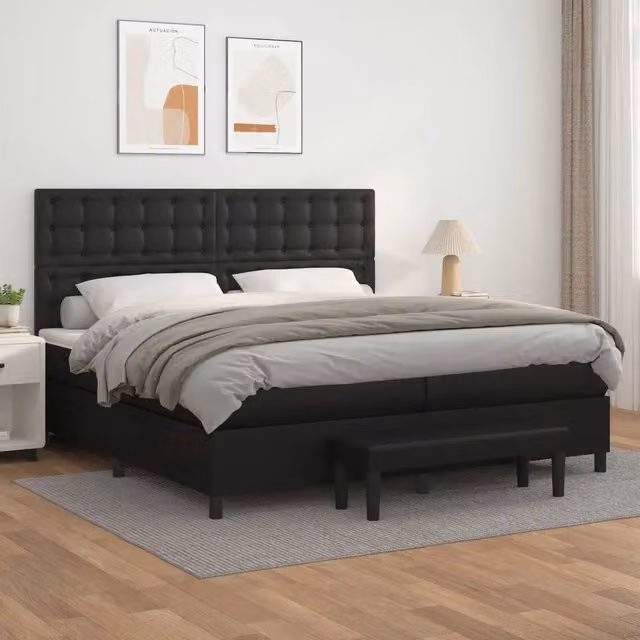 Letto Ibrido con Giroletto a Molle e Materasso vidaXL in Similpelle Nero, L/P/H: 200 x 200 x 128 cm – 1
