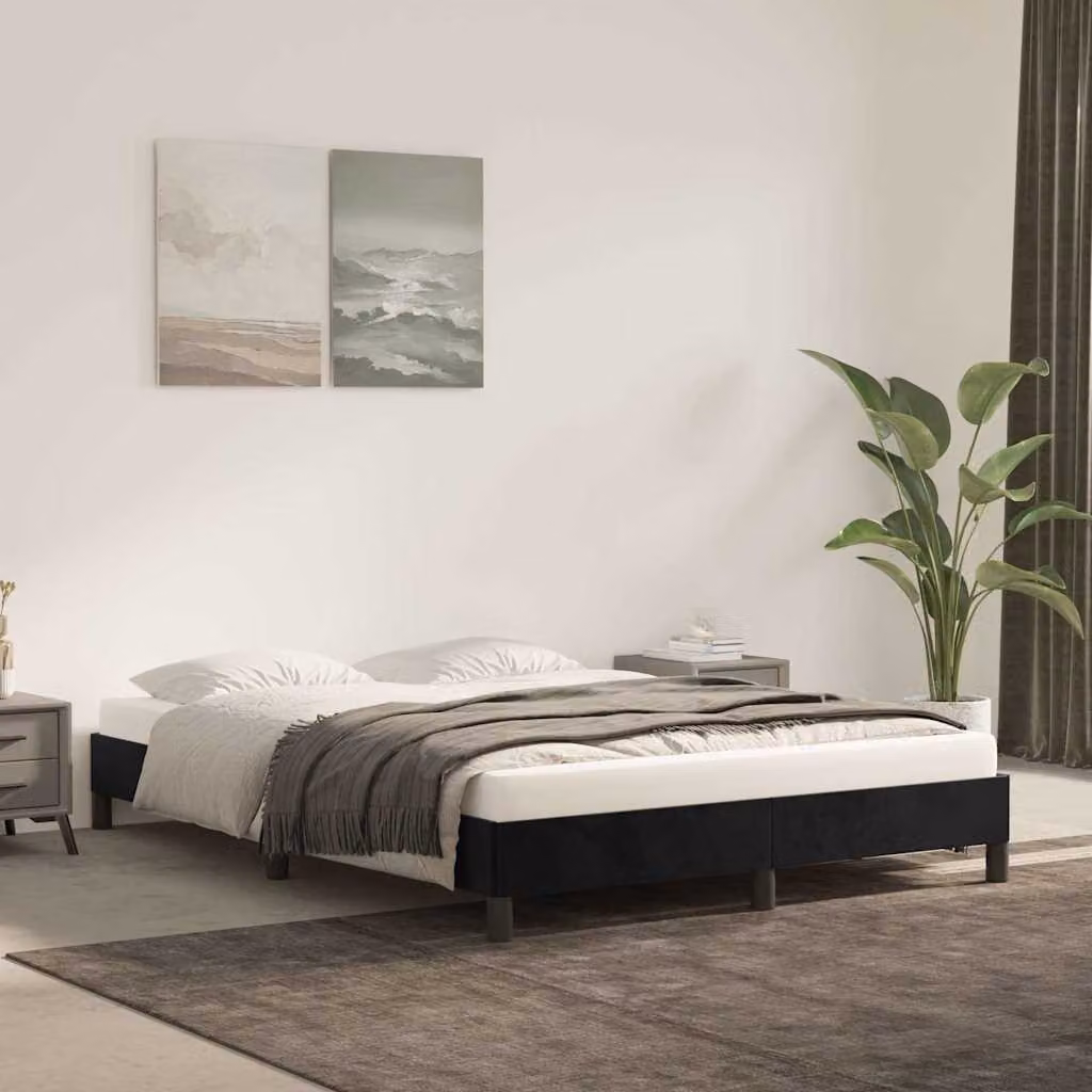 vidaXL Giroletto in Velluto Nero con Doghe in Legno L/P: 140 x 200 cm