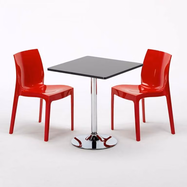 Tavolo quadrato nero e 2 sedie Set di aste per interni in polipropilene colorato Grand Soleil Ice Mojito - Rosso
