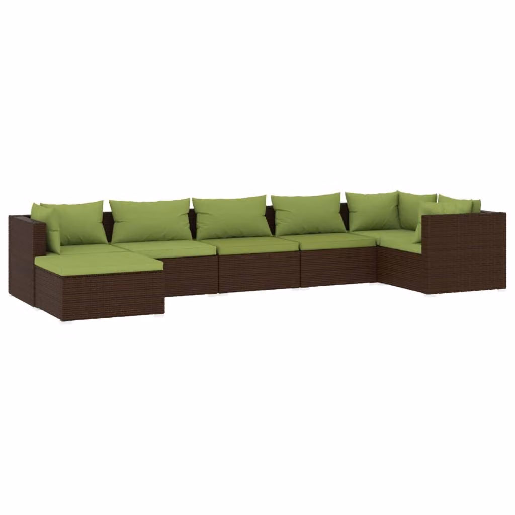 Set Divani da Giardino 7 pz con Cuscini in Polyrattan Marrone