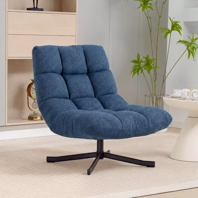 Poltrona girevole REDOM blu con struttura in metallo e seduta in tessuto da 75 cm