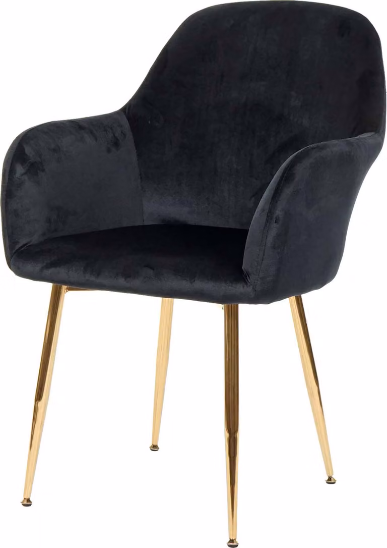 Sedia da pranzo HWC-F18, sedia da cucina, design retrò ~ velluto nero, gambe dorate