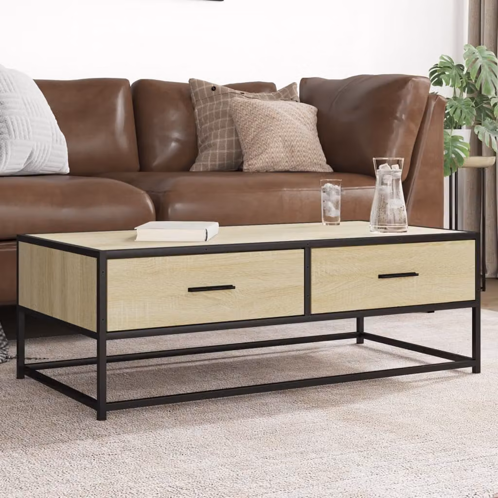 Tavolino da salotto vidaXL in stile industriale con piano in legno rovere sonoma e struttura in metallo, L 100 cm x P 50 cm x H 35 cm