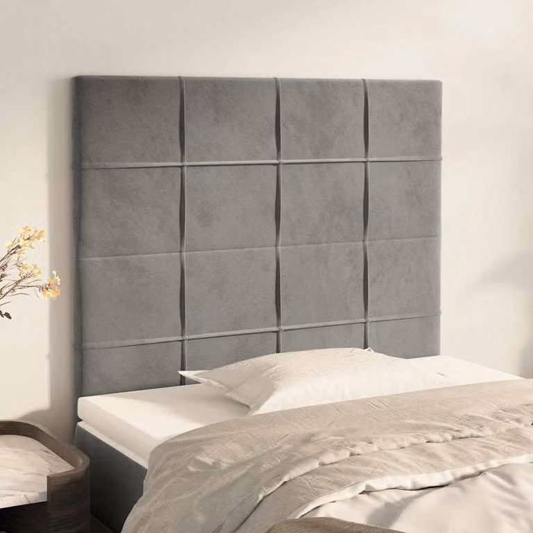 Testiera per letto vidaXL in velluto grigio chiaro con pannello imbottito, L: 80 cm, P: 5 cm, H: 118-128 cm