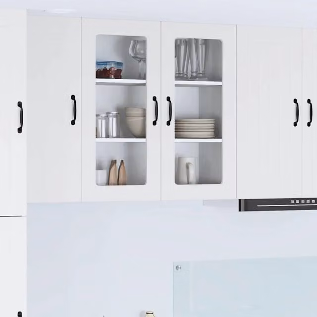 Armadio da cucina moderno vidaXL bianco con ante scorrevoli in vetro e ripiani interni L/P/H: 80 x 31 x 80 cm