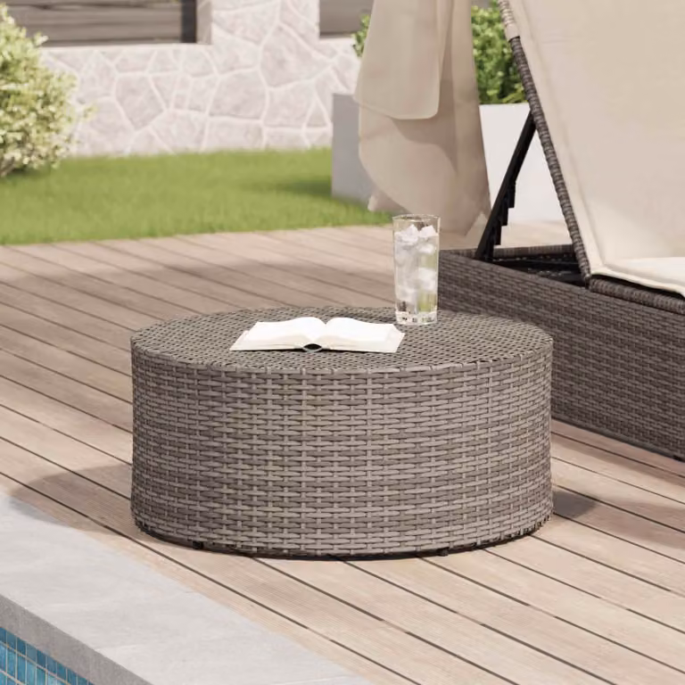 Tavolino da caffè da esterno moderno vidaXL in polyrattan grigio, Diametro: 68 cm, Altezza: 30 cm
