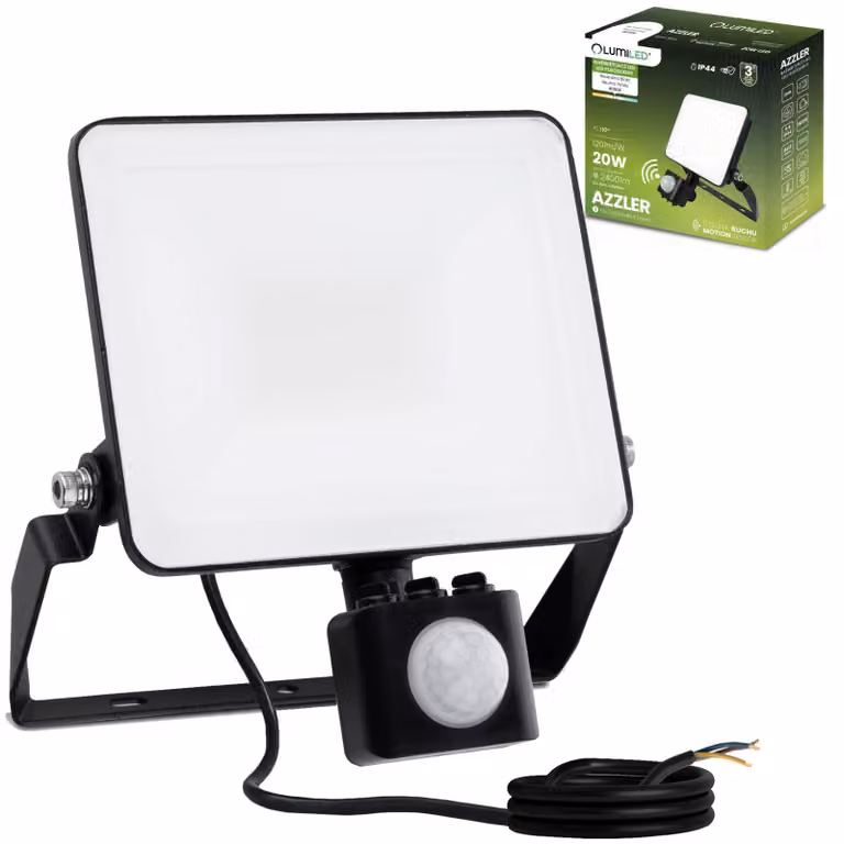 LUMILED Faretto a LED 20W super luminoso per esterno con sensore di movimento 2400 Lum Lumen Proiettore a LED per esterno IP44 IK05 resistente agli spruzzi 4000K bianco neutro proiettore proiettori neri proiettori