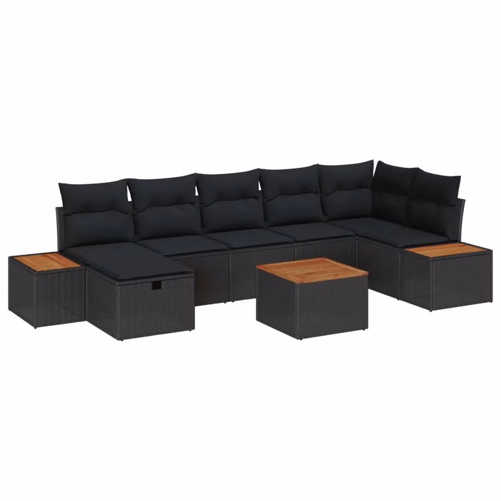 Set Divano da Giardino vidaXL 8 Pezzi a Forma di L in Polyrattan Nero con Cuscini e Tavolino – 2