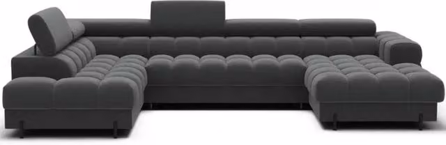 Divano angolare a U FERARIA MEUBLORAMA Grigio scuro con funzione letto, poggiatesta regolabile e pouf coordinato