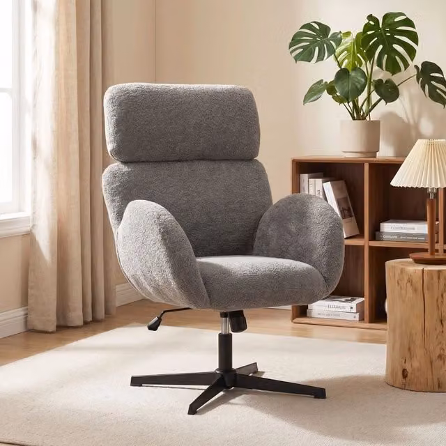 Sedia da ufficio moderna con poggiatesta e braccioli, regolabile in altezza, girevole a 360 gradi, in tessuto grigio L: 68 cm, P: 67 cm, H: 103-113 cm – 1