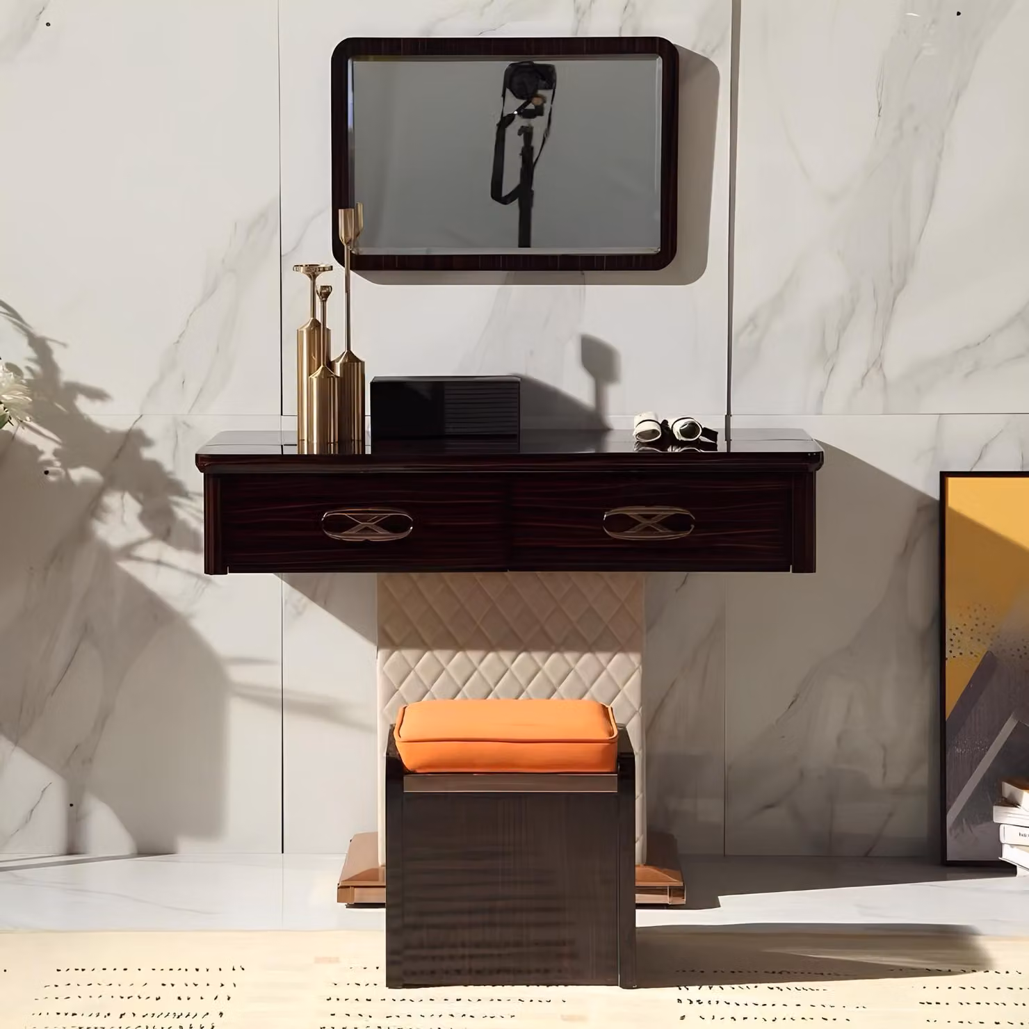 Tisch Klassische Konsole Spiegel Schminktisch Schlafzimmer Hocker Set Kommode