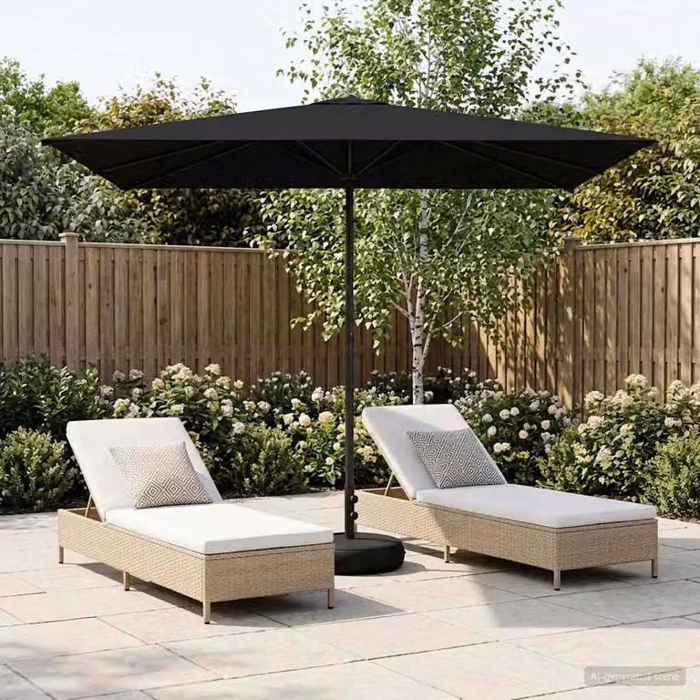 vidaXL Parasole da Giardino con Base Rettangolare in Poliestere e Acciaio, Nero, L/P/H: 200 x 300 x 228 cm
