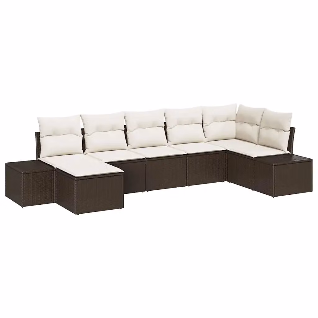 Set Divano da Giardino vidaXL 7 pz Marrone in Polyrattan con Cuscini e Tavolino da Esterno – 2