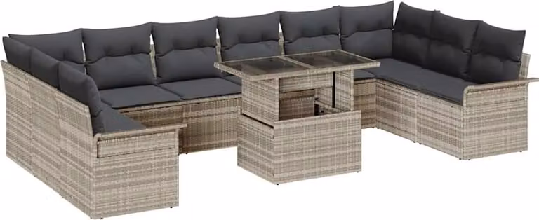 Set Divano da Giardino 11 pcs Grigio chiaro Poly Rattan