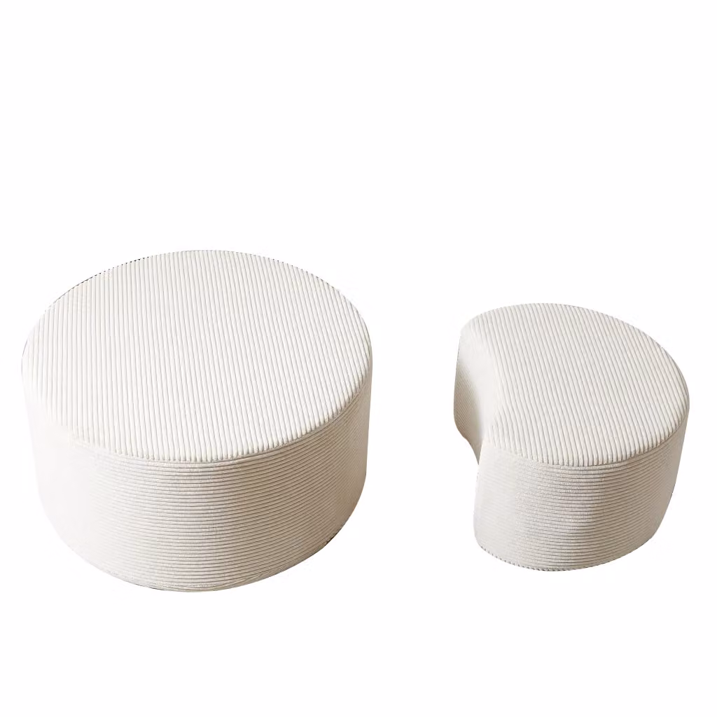 Set di 2 tavolini da caffè rotondi imbottiti Zephmum colore beige per soggiorno e camera da letto – 2