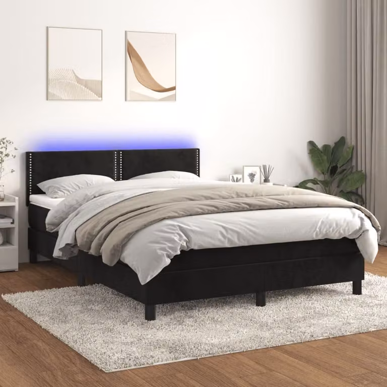 Maison Exclusive - Letto a Molle con Materasso e LED Nero 140x200 cm in Velluto