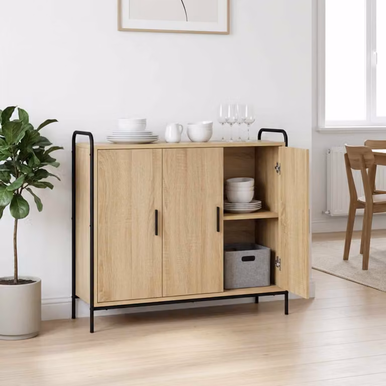 Credenza moderna vidaXL in legno ingegnerizzato color rovere sonoma, marrone e beige, L: 97 cm, P: 33 cm, H: 81 cm