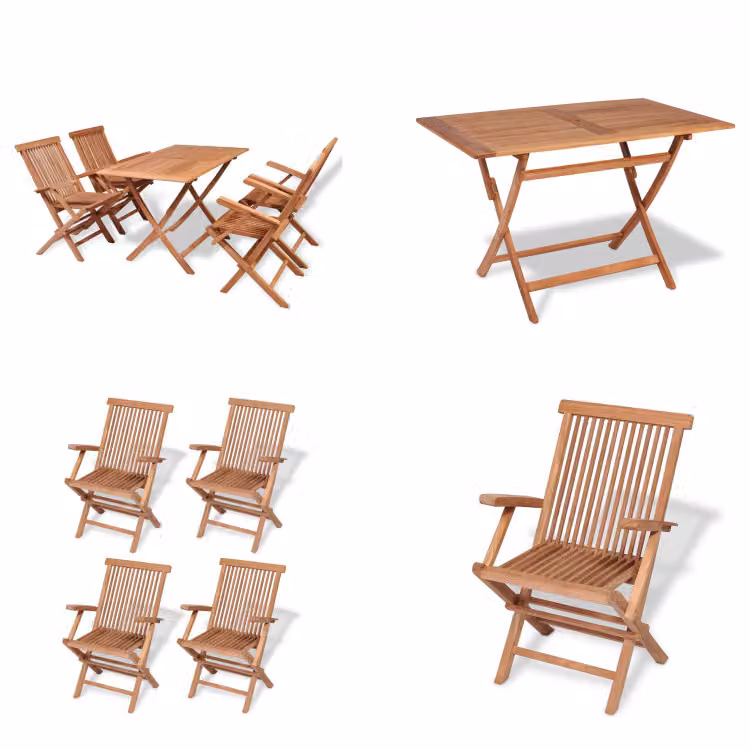 vidaXL Set da pranzo da giardino 5 pezzi in legno massiccio di teak - Set di mobili da giardino - Set di mobili da giardino - Tavolo e sedie da giardino - Tavoli e sedie da giardino