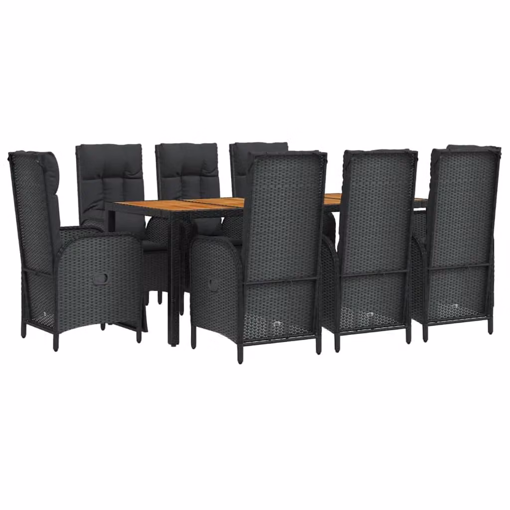 Set da pranzo da giardino Outsunny in resina intrecciata nera con tavolo in legno di acacia e 9 pezzi – 2