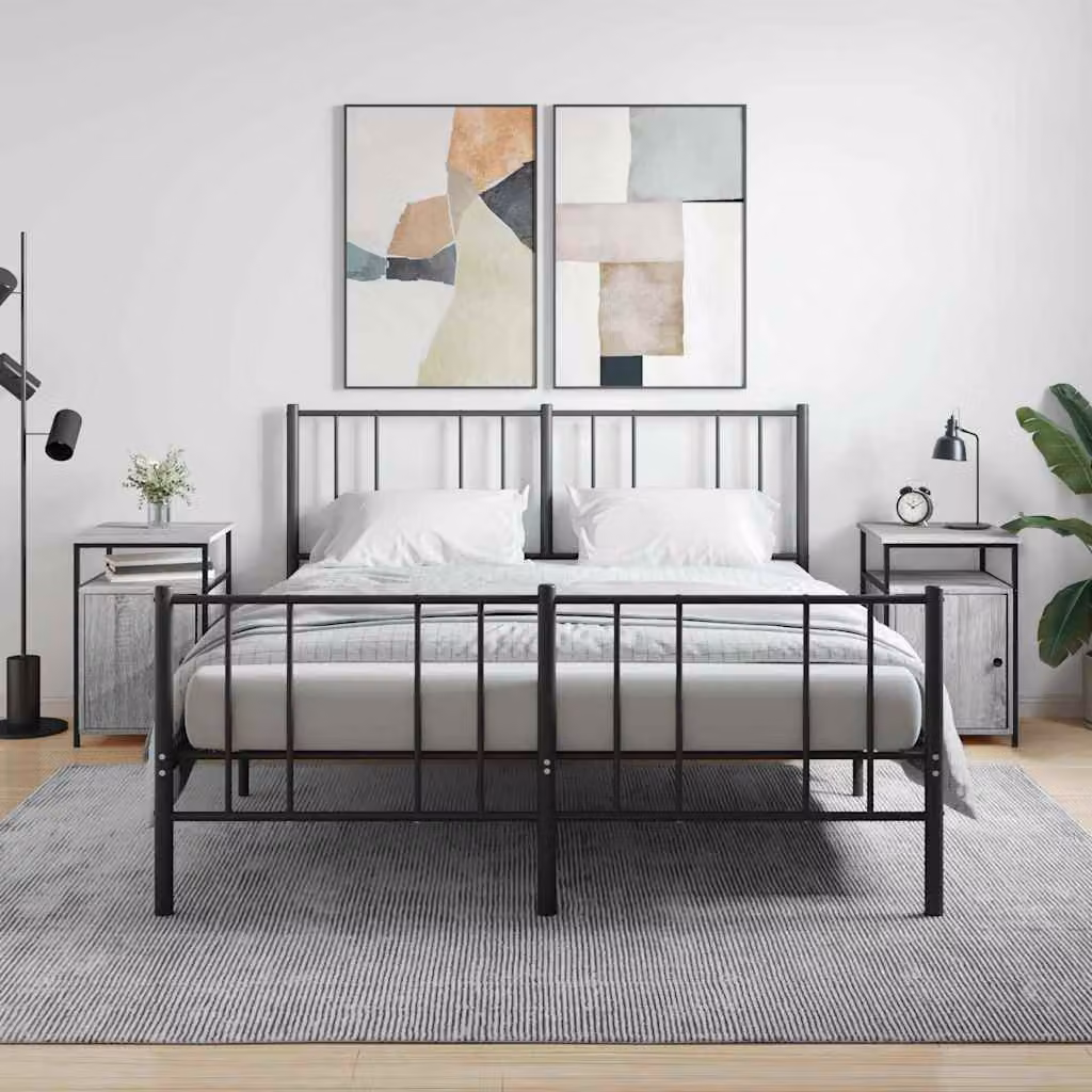 Set di 2 comodini vidaXL in legno multistrato e metallo, colore Grigio Sonoma, L 40 cm x P 42 cm x H 60 cm