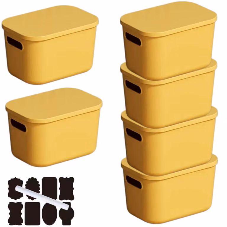 Omgoods - Set di 6 contenitori impilabili con coperchio (giallo)
