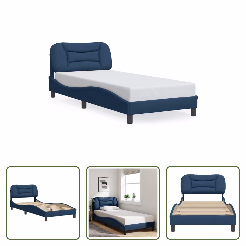 The Living Store Struttura letto con testiera blu 80x200 cm in tessuto
