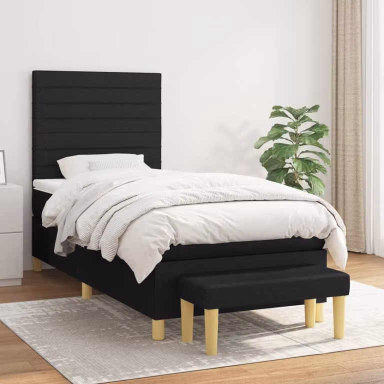 The Living Store Letto a molle con materasso nero 100x200 cm in tessuto