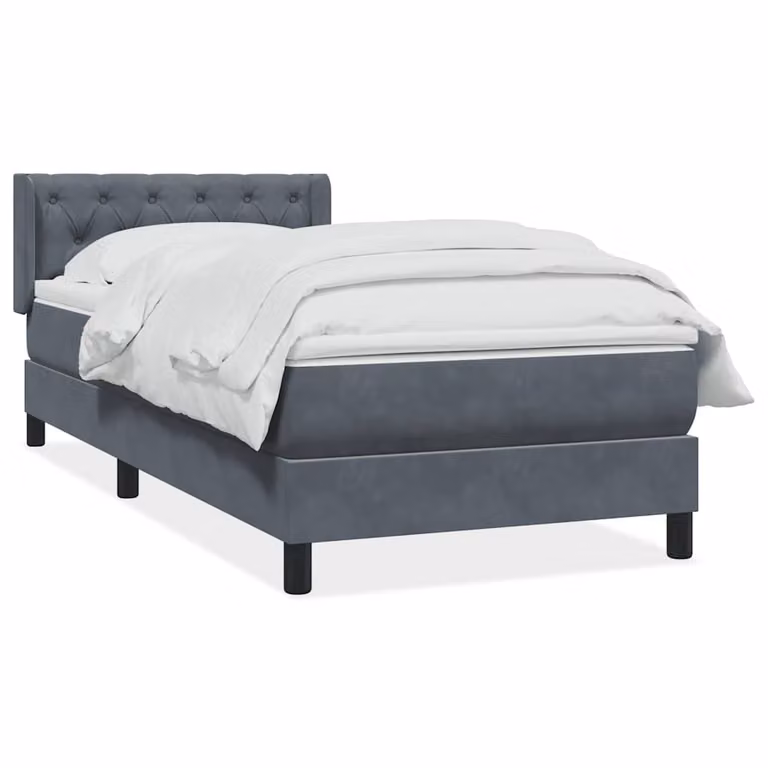 vidaXL Giroletto a Molle con Materasso Ibrido in Velluto Grigio e Bianco L: 83 cm, P: 223 cm, H: 88 cm