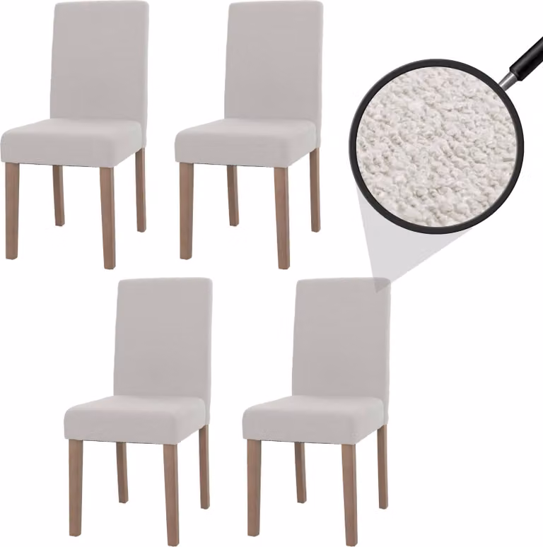 set di 4 sedie da sala da pranzo Littau, sedia da cucina con schienale alto, tessuto/tessuto bouclé legno ~ crema, gambe color naturale