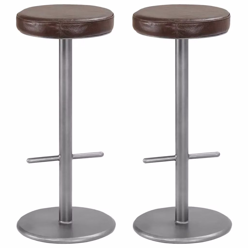 Set di 2 sgabelli da bar vidaXL in vera pelle marrone con struttura in metallo moderno – 2