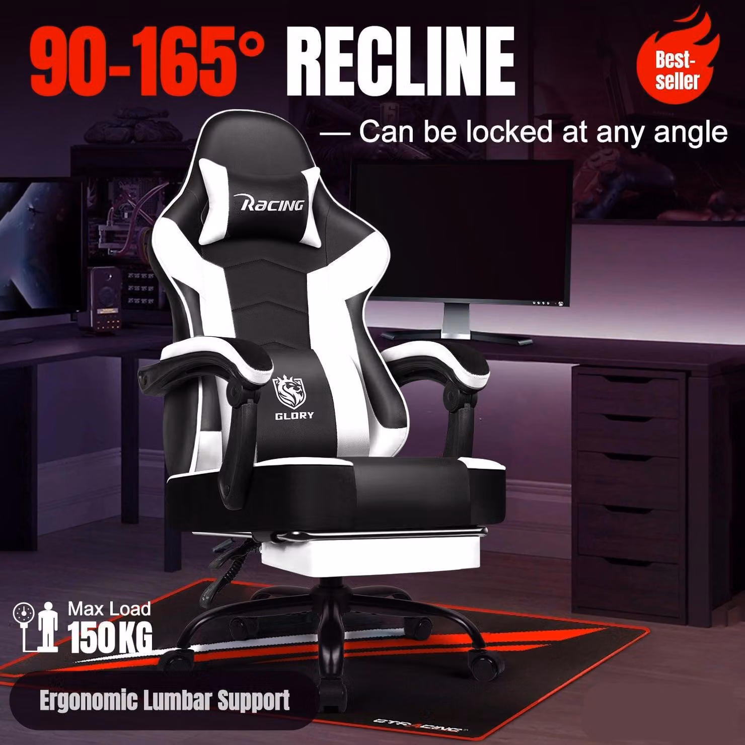 Sedia da gaming - Sedia per videogiochi - Sedia da ufficio - Sedia girevole - Sedia ergonomica - Con poggiapiedi