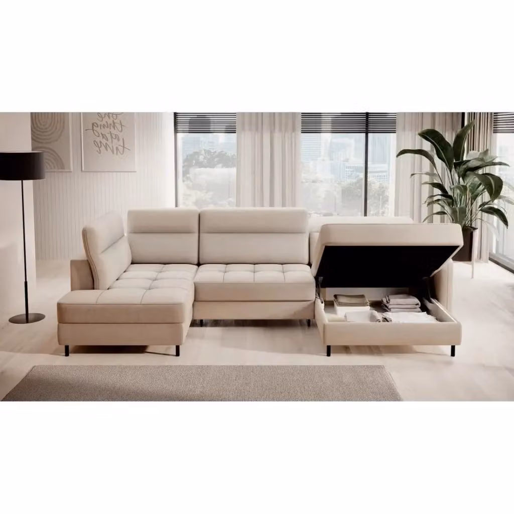Divano ad angolo convertibile BERTHO MEUBLORAMA beige con vano contenitore e funzione letto, angolo destro, L 306 cm – 2