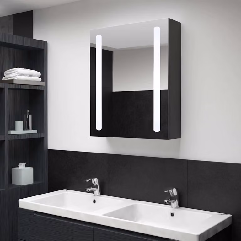 Armadietto da bagno moderno vidaXL con specchio e illuminazione LED, colore antracite, L/P/H: 50 x 13 x 70 cm