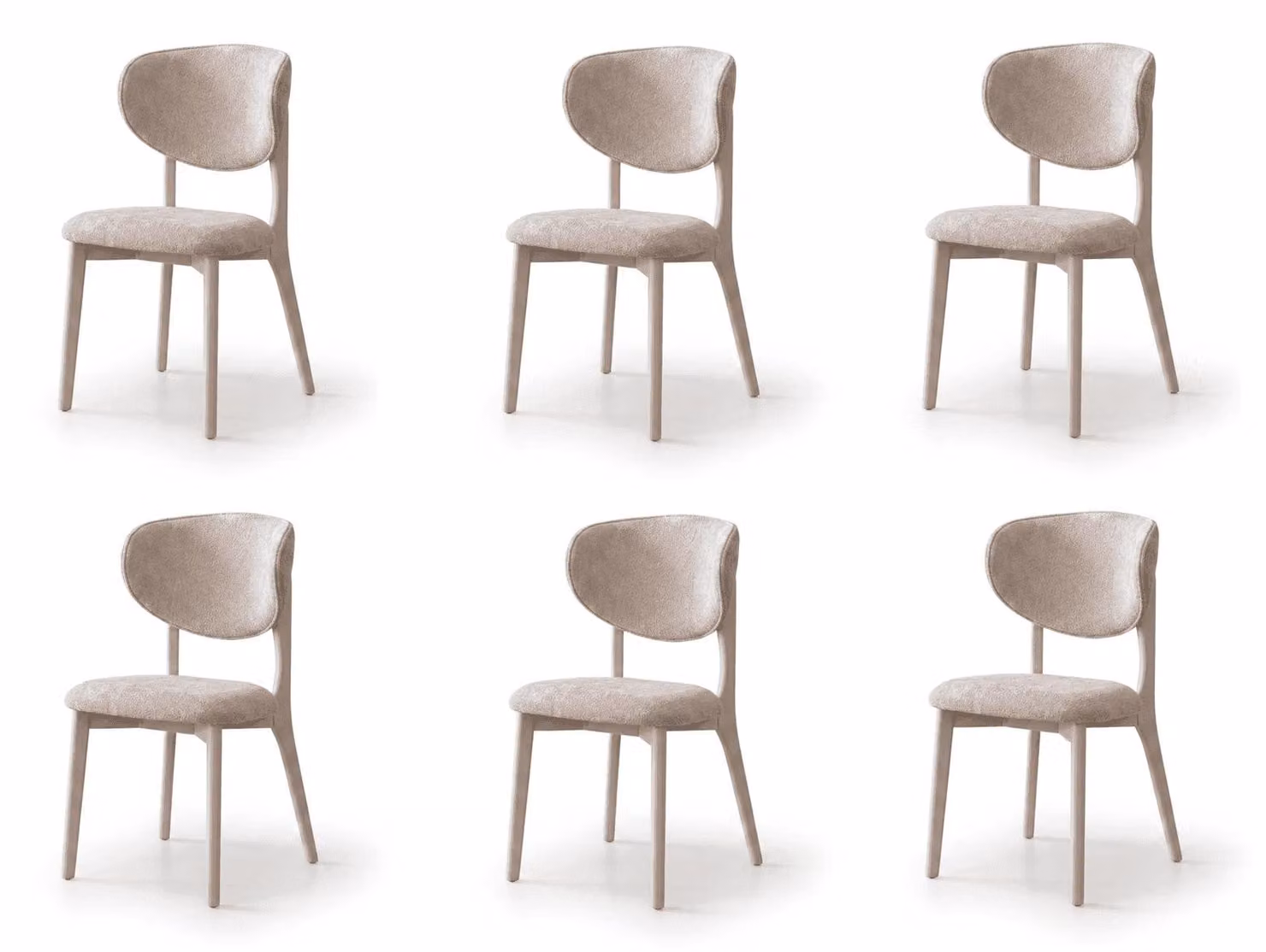 Set di sedie da pranzo eleganti, beige, dal design moderno, rivestite in bouclé, con finitura effetto legno