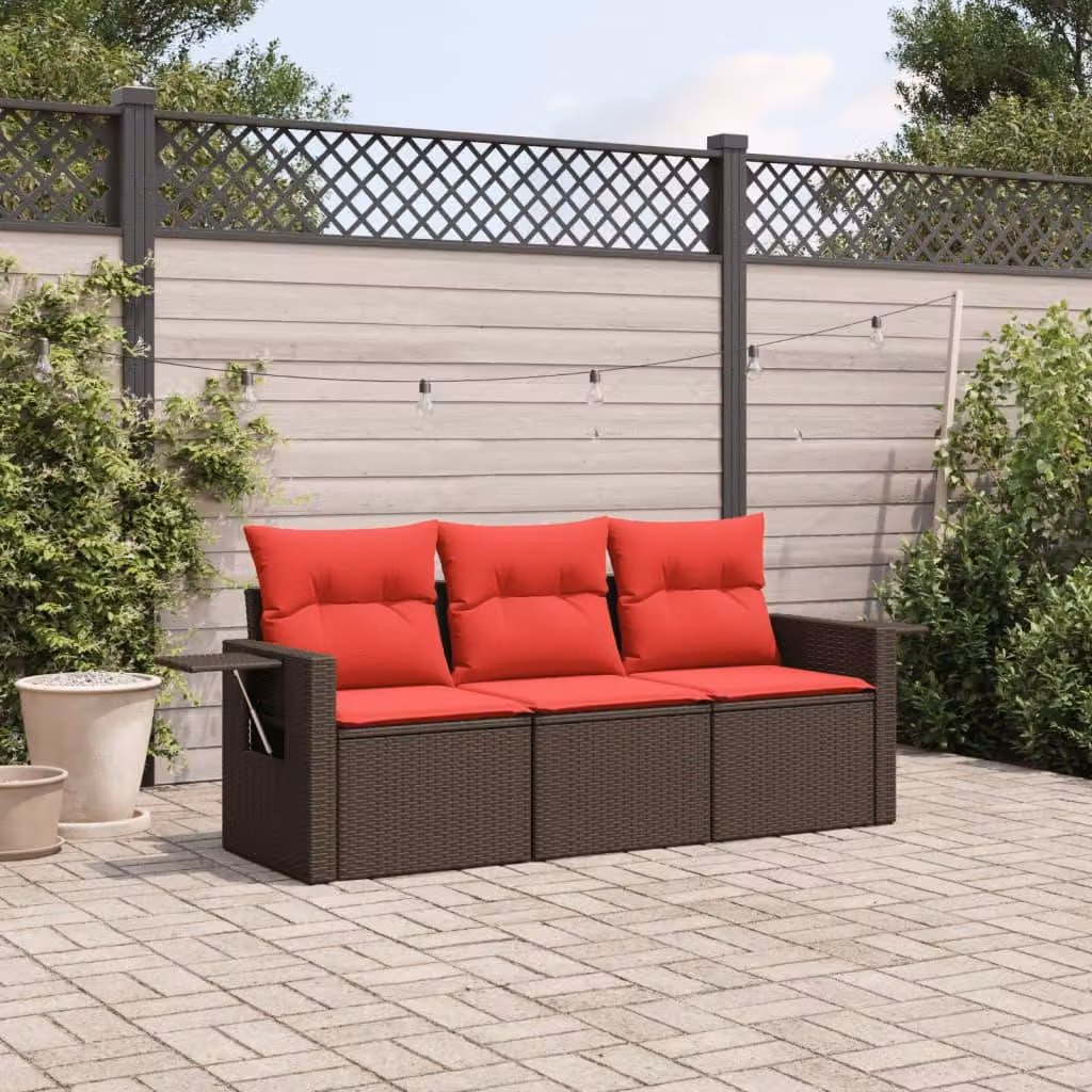 Maison Exclusive - Set divano da giardino a 3 pezzi con cuscini, marrone, polyrattan