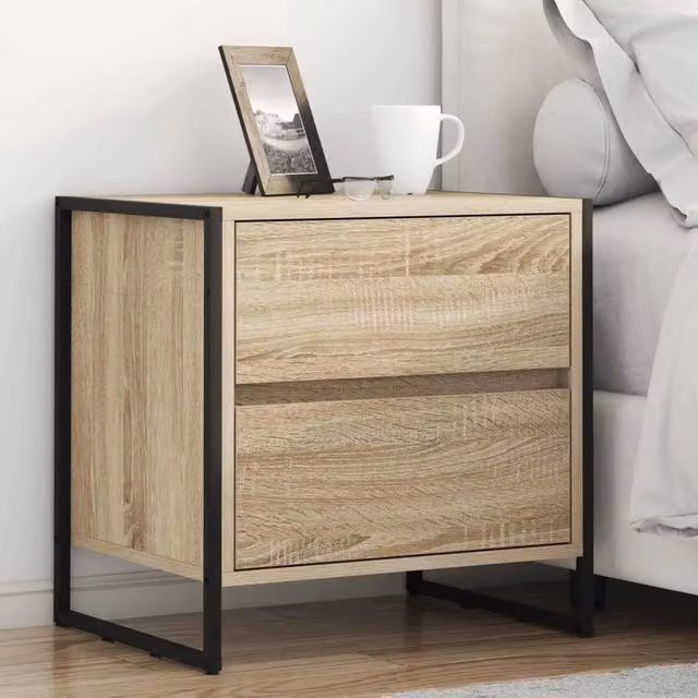 Set di 2 comodini vidaXL in stile industrial, colore beige e marrone, in legno e metallo, L/P/H: 50 x 39,5 x 50 cm – 1
