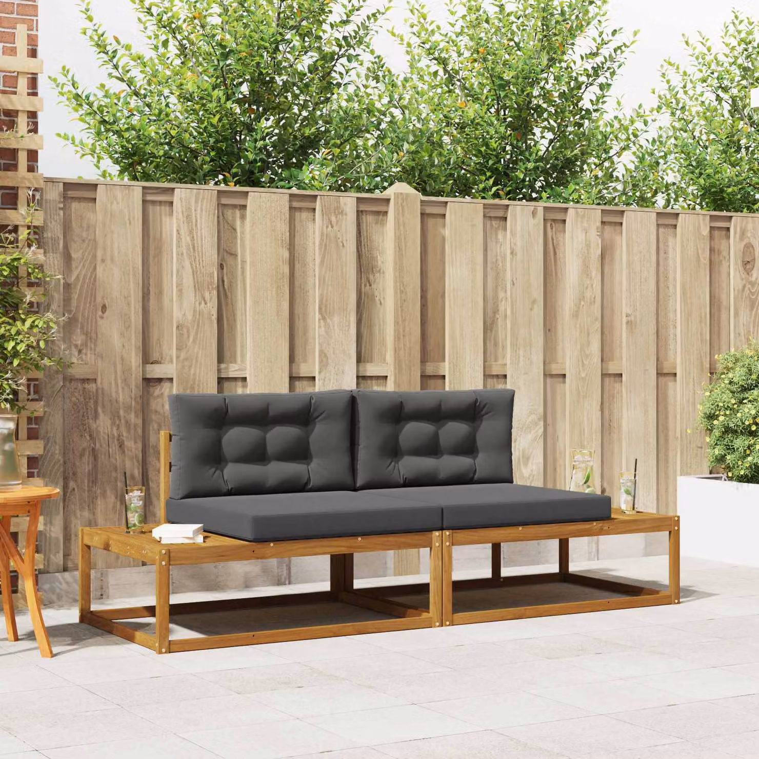 Set di divani da esterno a L vidaXL in legno di acacia massello con cuscini in poliestere resistente ai raggi UV, disponibile in marrone, antracite o grigio