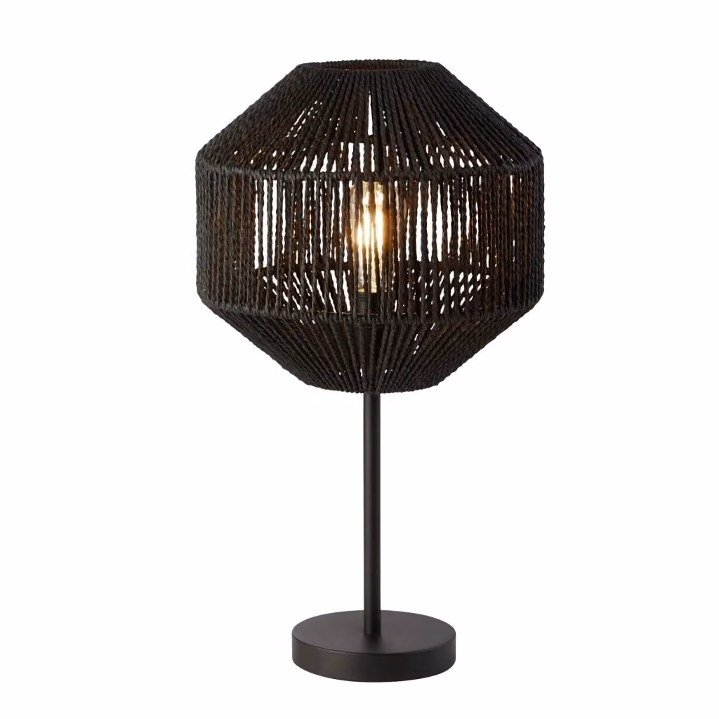 Lampada da scrivania moderna SEARCHLIGHT in rattan e metallo nero con paralume in tessuto bianco, attacco E27 – 2