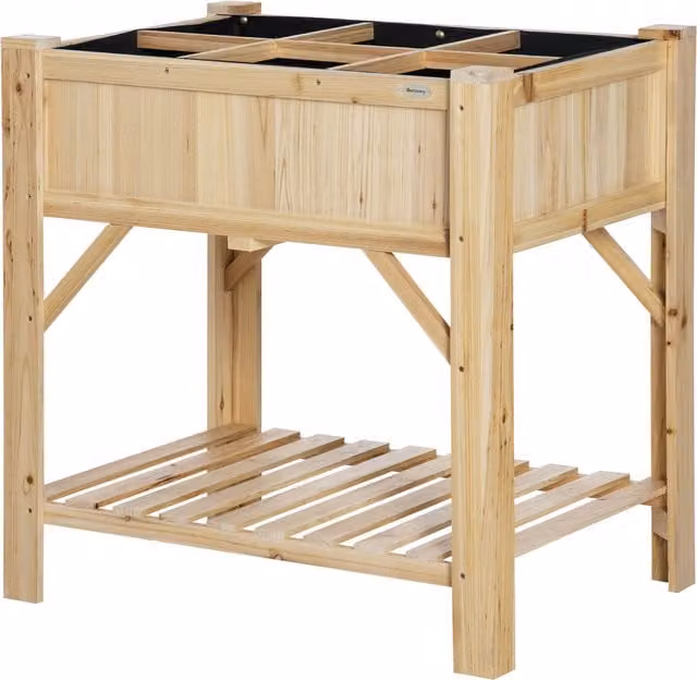 Letto per orto rialzato Outsunny con 6 scomparti in legno di abete marrone, L: 78.5 cm, P: 58 cm, H: 81 cm