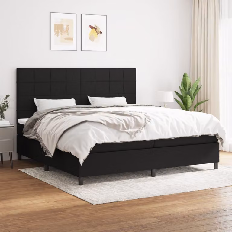 vidaXL Letto Ibrido con Giroletto a Molle e Materasso a Tasche Nero e Bianco L/P/H: 200 x 200 x 203 cm