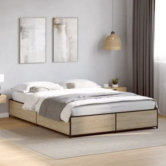 Letto Giroletto vidaXL in Rovere e Metallo, Colore Marrone, L 120 x P 200 cm – 1