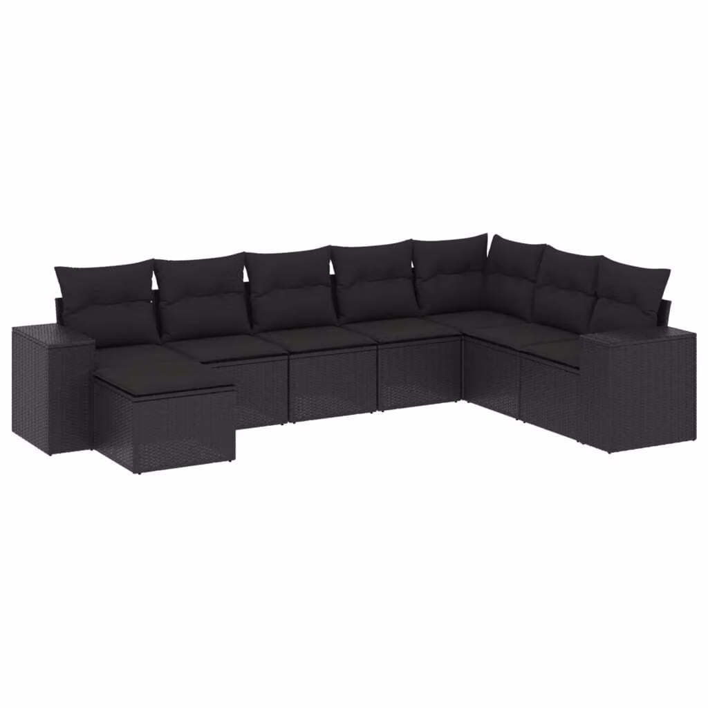 Set Divani da Giardino con Cuscini 8 pz Nero in Polyrattan