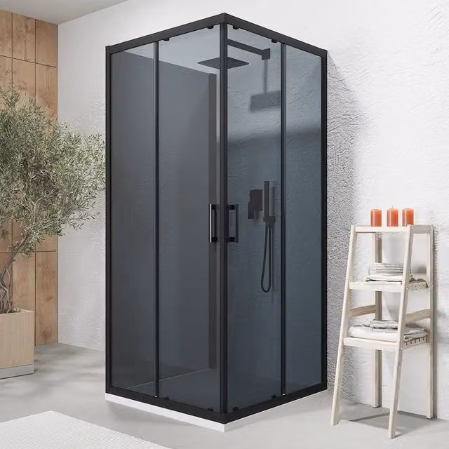 Box doccia nero opaco 3 lati 70x100x70 cm con doppio scorrevole h190 cm e vetro fumè 6 mm | Tremiti