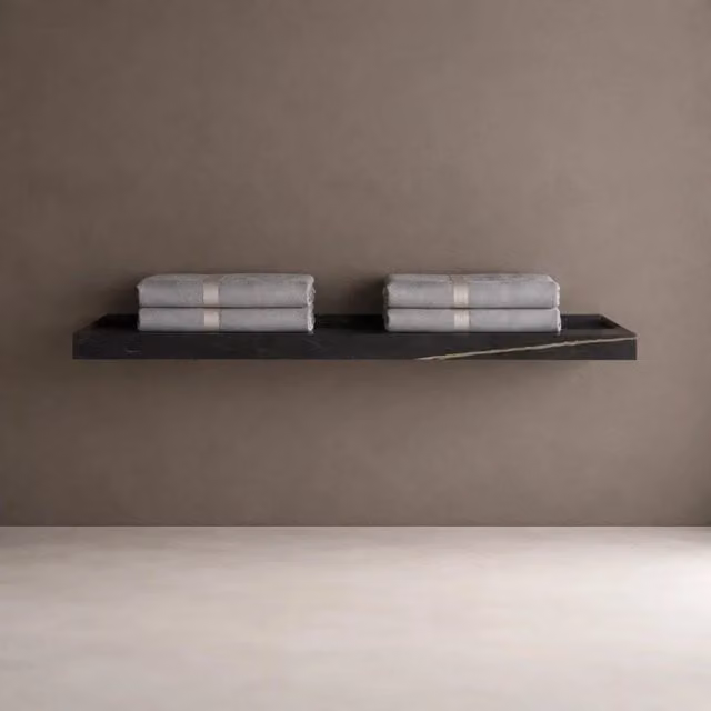 Mensola inferiore lavabo sospeso astrid in stone nero e nocciola venato *** finitura- nero, confezione 1