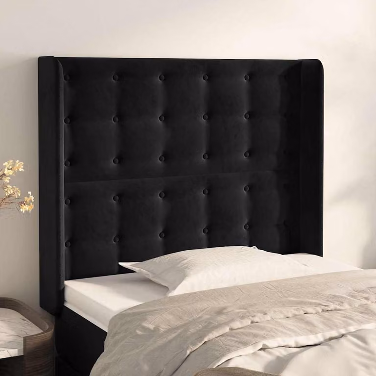 Testiera ad orecchio vidaXL in velluto nero L: 93 cm, P: 16 cm, H: 118-128 cm