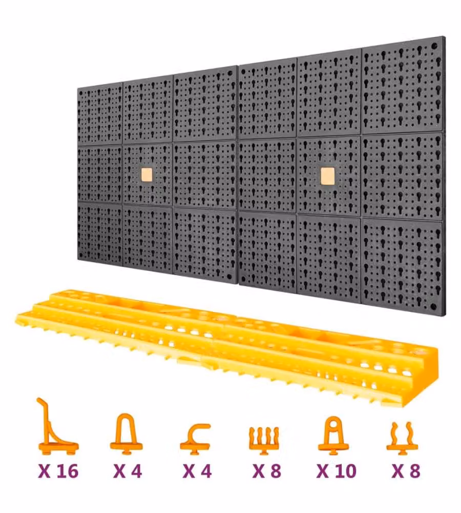 vidaXL Parete Porta Attrezzi in Plastica con 50 Ganci, L: 100 cm, H: 50 cm – 2